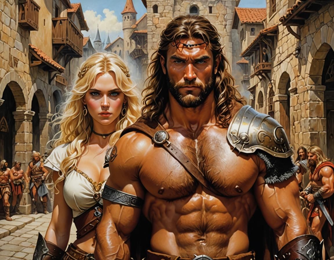 Barbarian Protector in Hyperrealistic Oil Painting