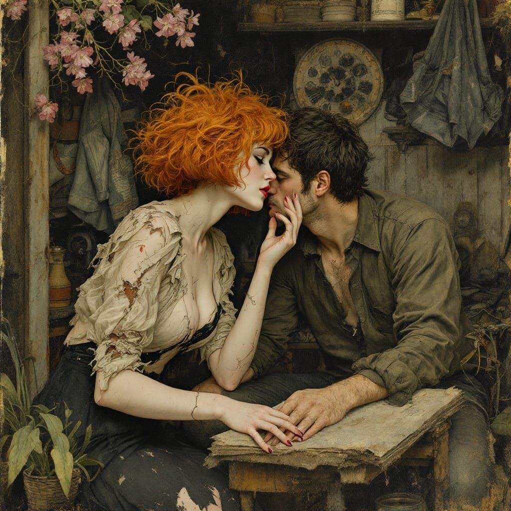 Sensual Woman Seduces Unattentive Man in a Poignant Art Nouv...