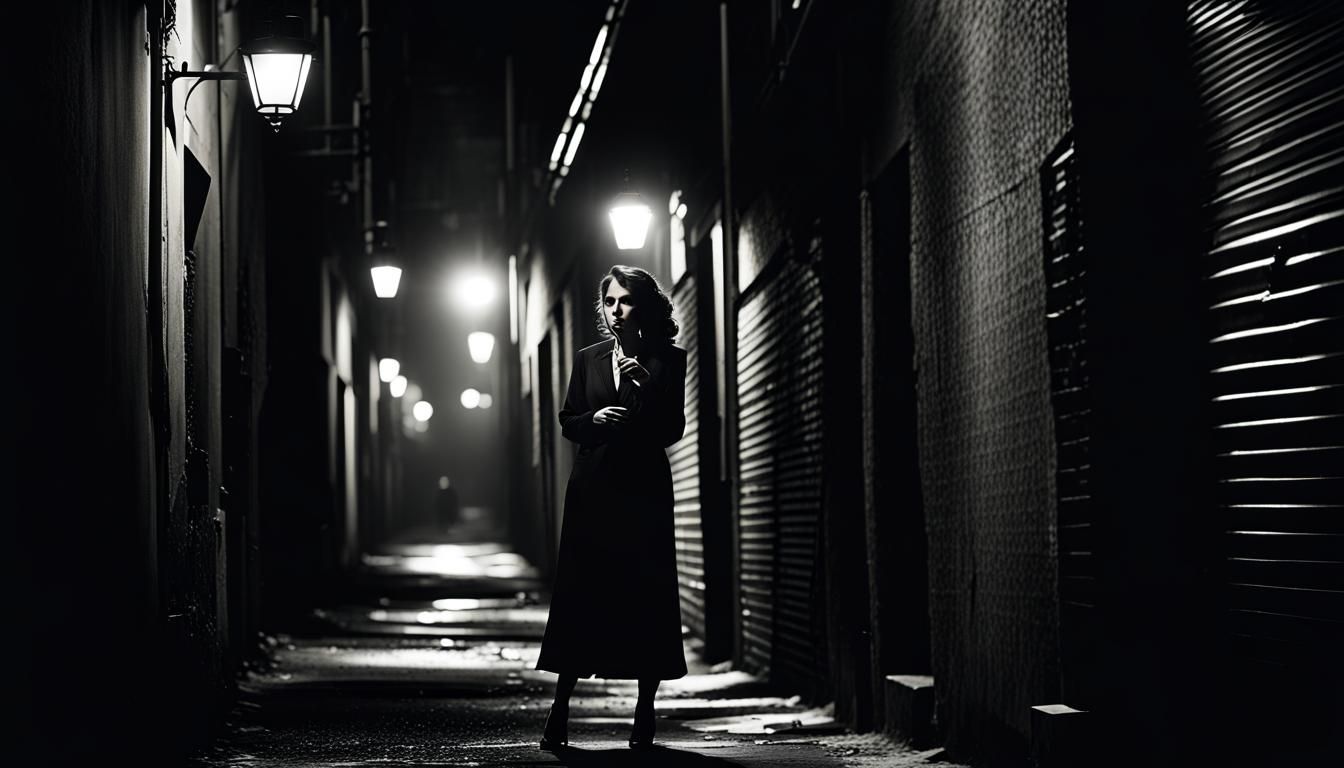Film Noir Woman Smoking in Dark Alley