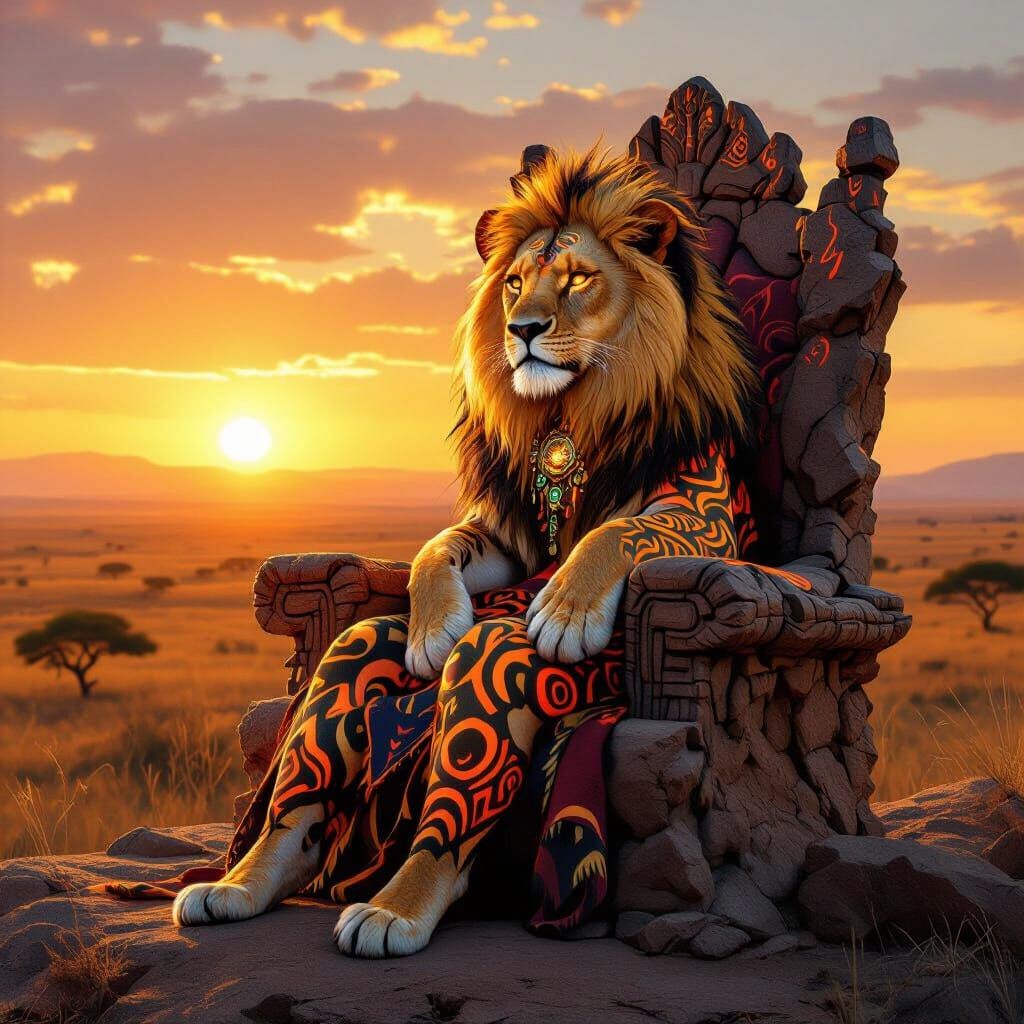 Lioness Queen on African Savanna in Hyperrealism