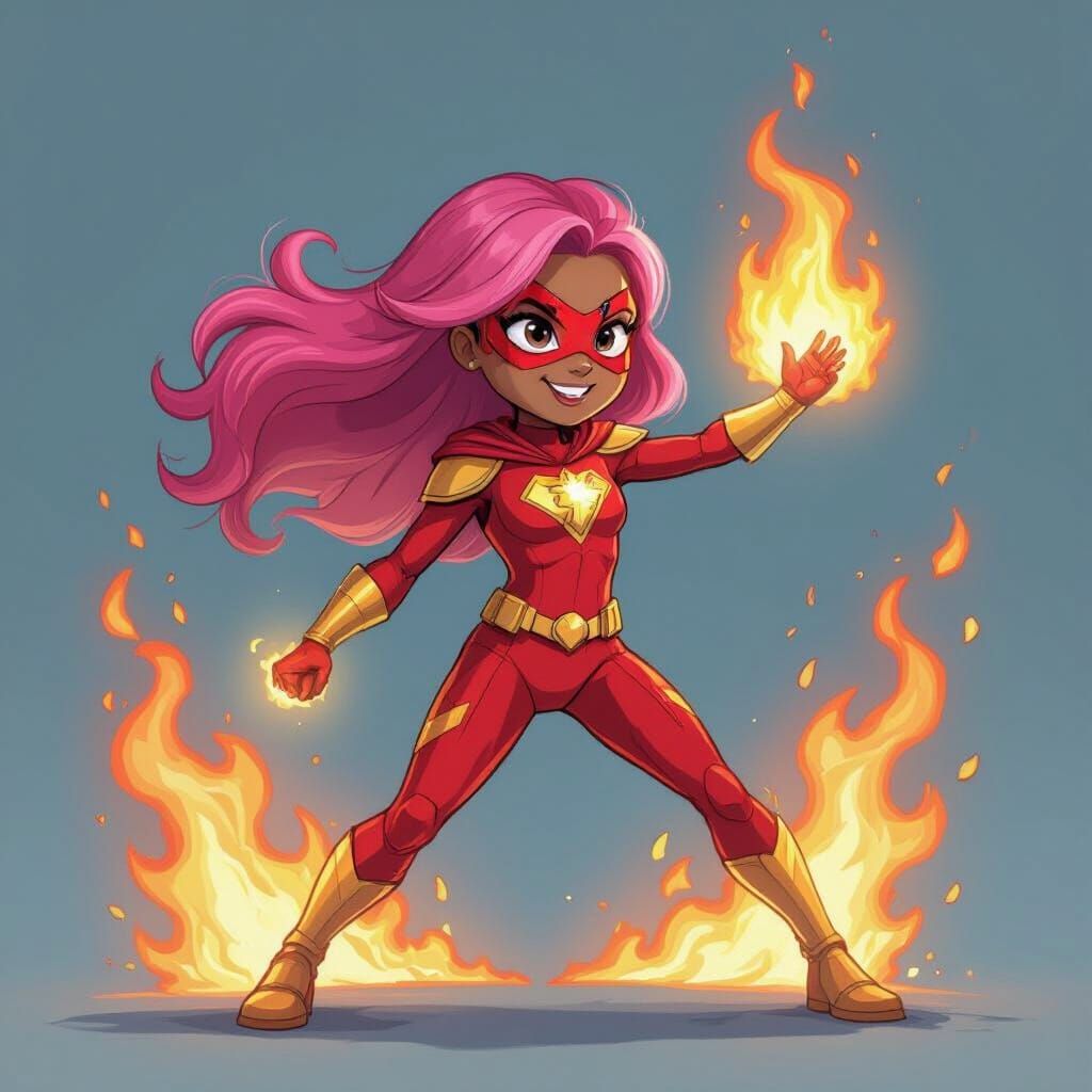 Fiery Superhero: Girl with Pink Hair Controls Fire