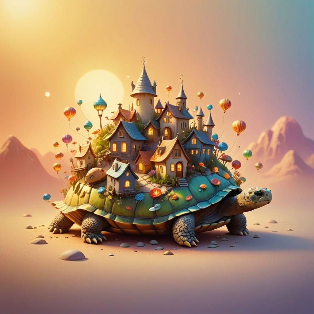 Whimsical Tortoise Village in Gradient Colors