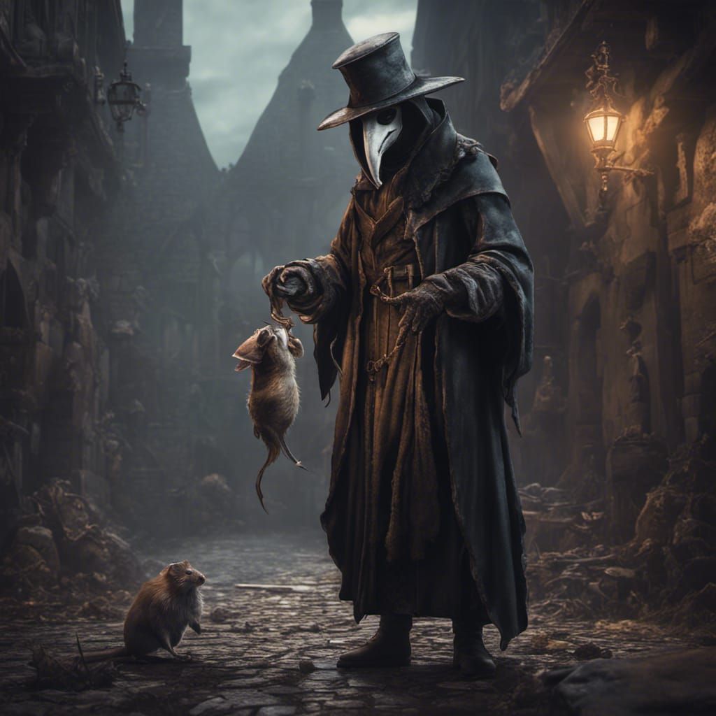 Medieval Plague Doctor with Rat: Dark Fantasy Art