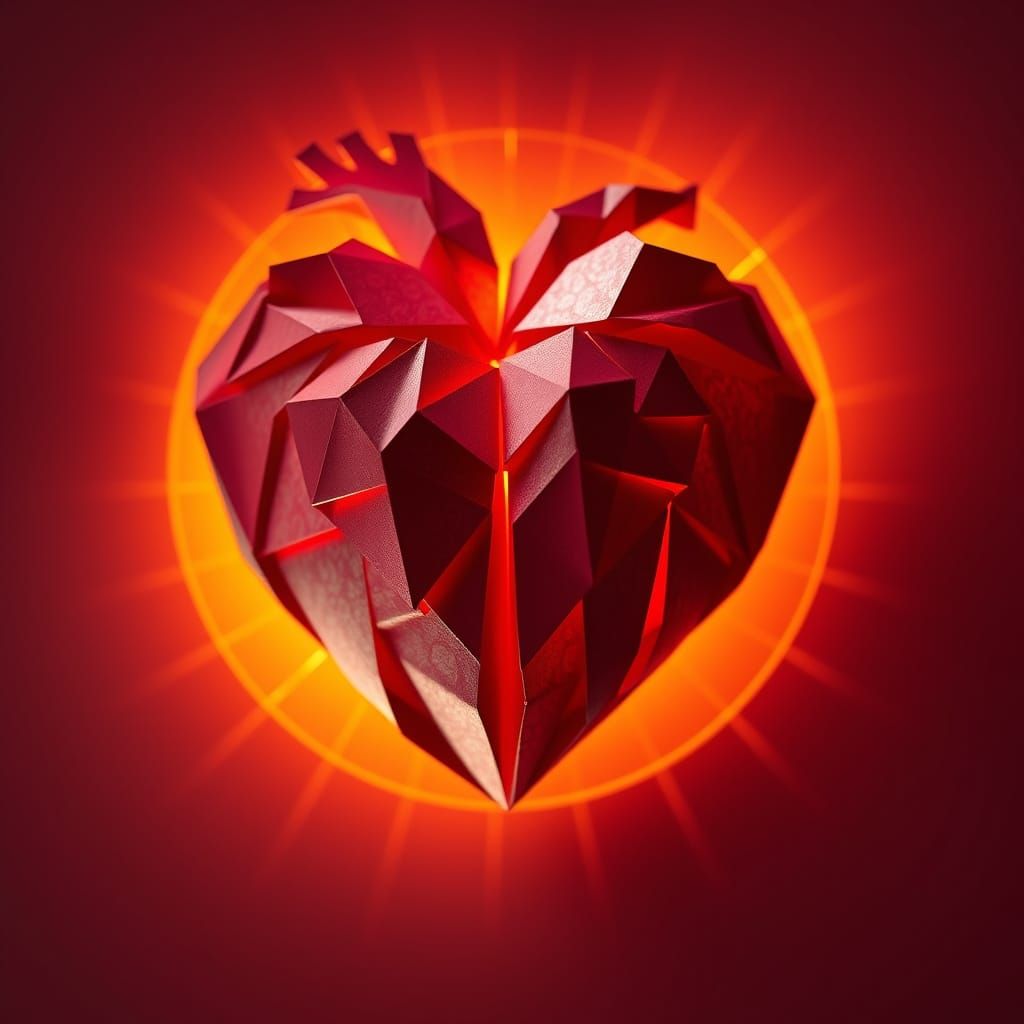 Origami Heart with Golden Halo in Vibrant Colors