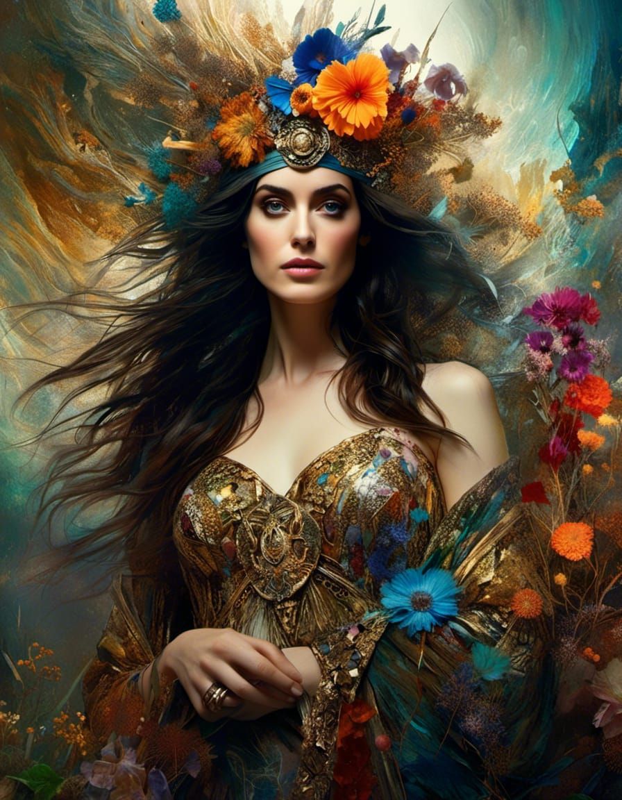 Wildflower Norse Goddess in Hyperdetailed Surrealism