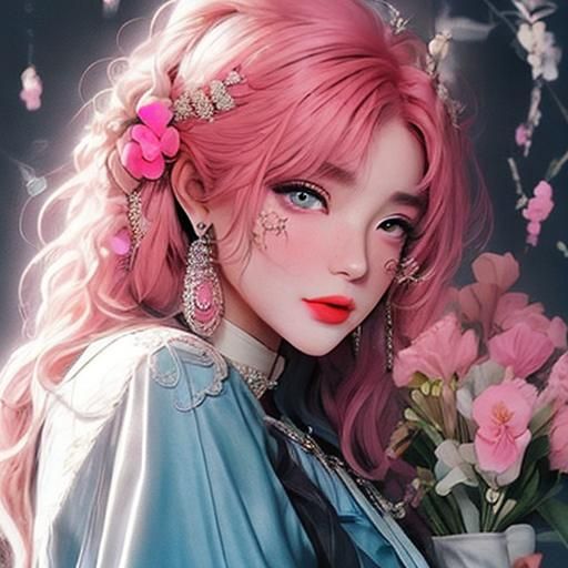 Korean Idol with Pink Hair in Harley Quinn Style