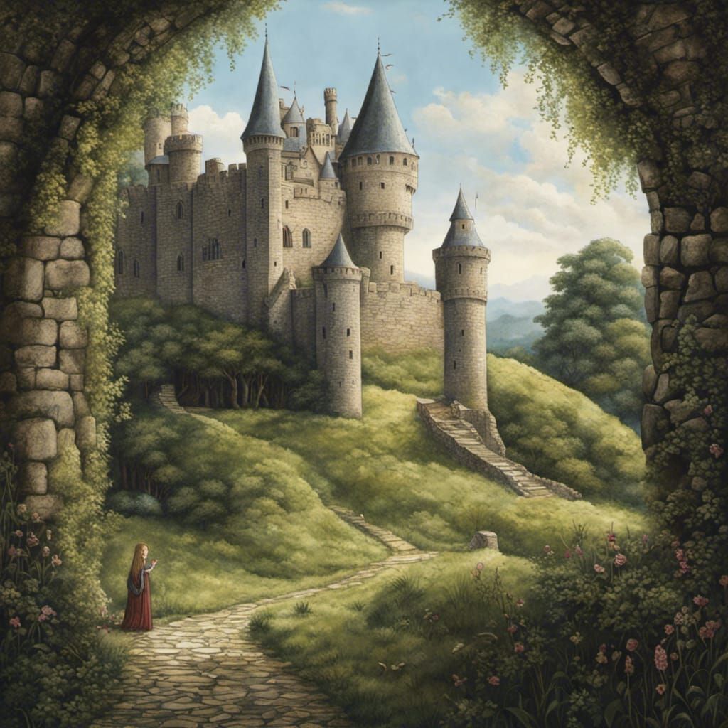 Moody Princess in Medieval Castle, Evocative Digital Art