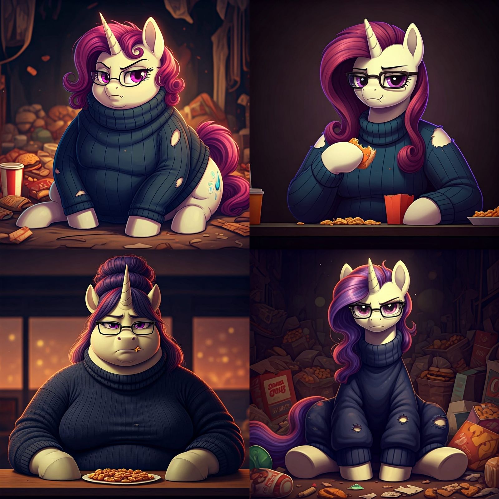 Humorous Overweight Moon Dancer Eating Junk Food