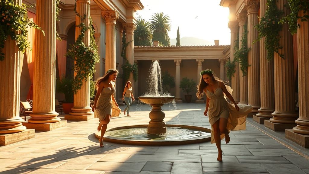 Nymphs in a Greek Courtyard: A Masterpiece of Maximalist Art