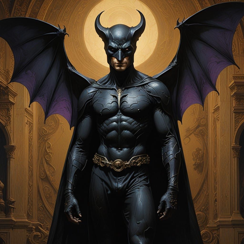Mysterious Dark Fantasy Figure with Bat Wings