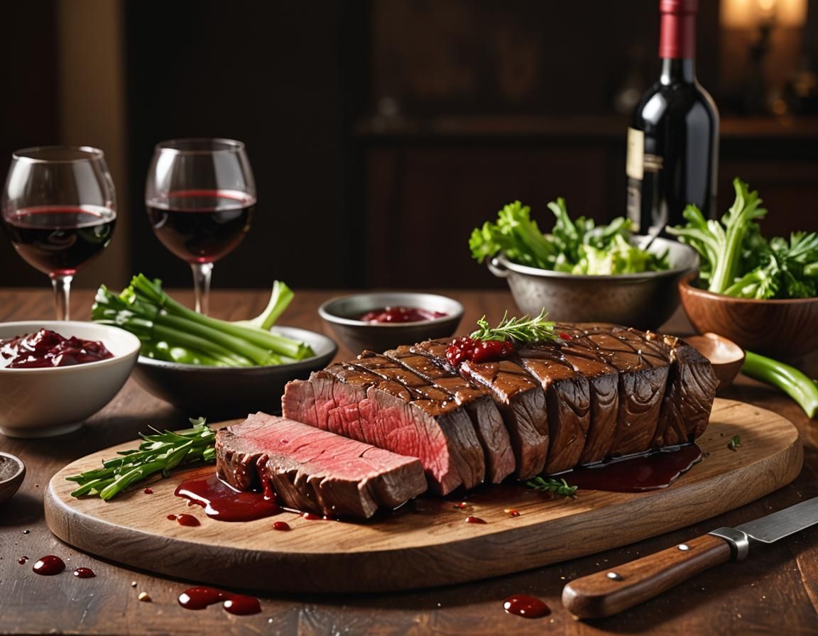 Hyperrealistic Beef Tenderloin with Red Wine Sauce