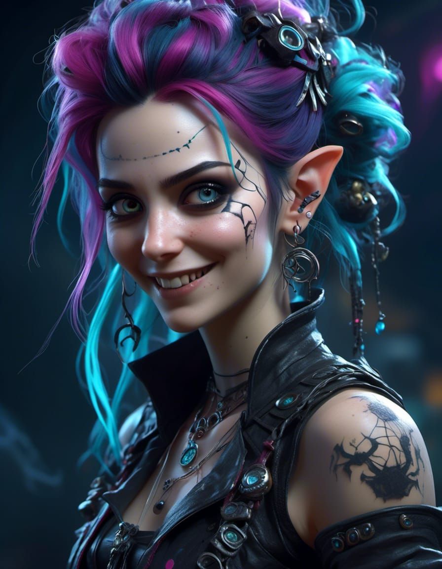 Detailed Portrait of Punk Woman with Spider Earrings