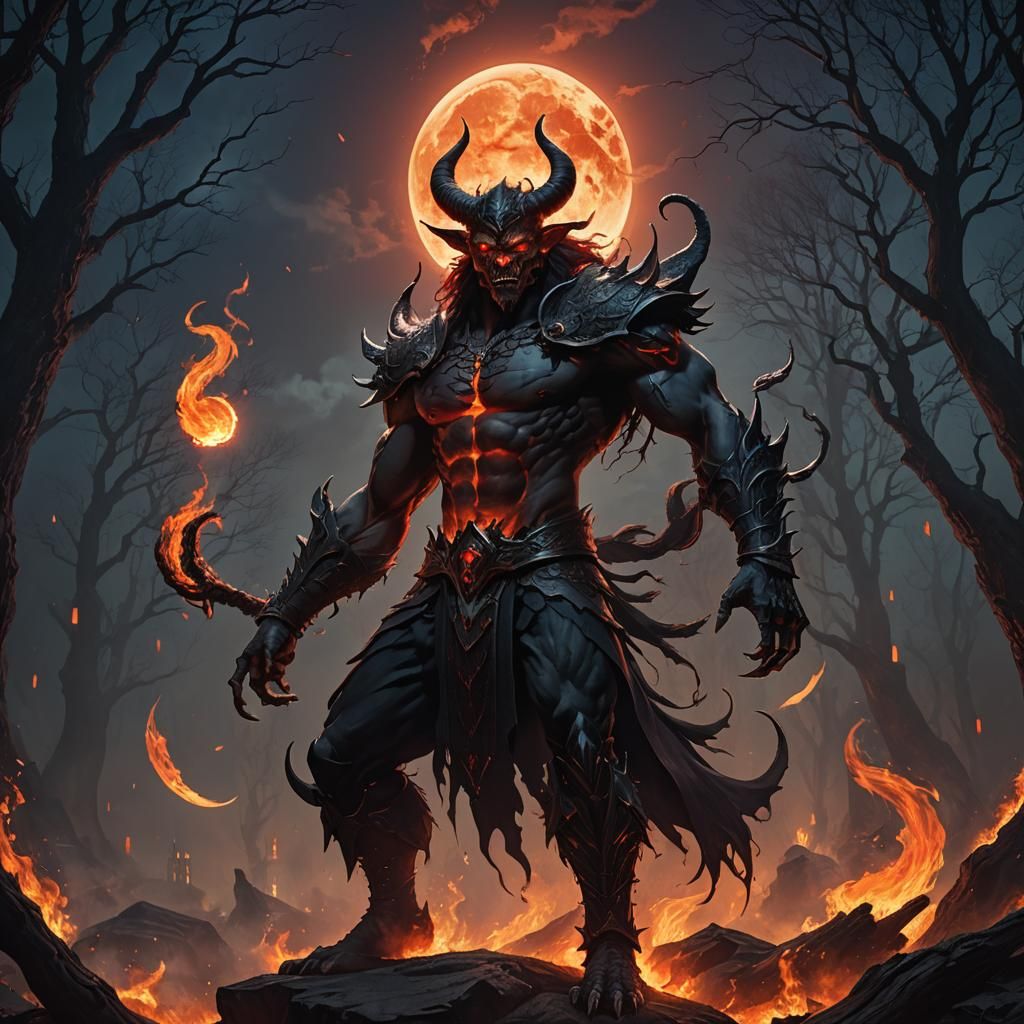 Red Eyed Demon in a Dark Fantasy Landscape