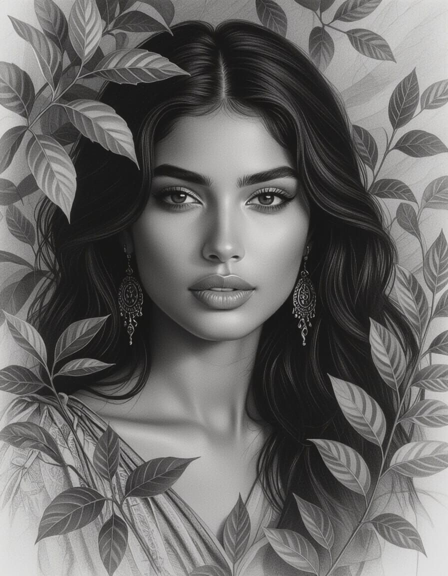 Sumarian Woman Portrait in Realistic Pencil Drawing Style