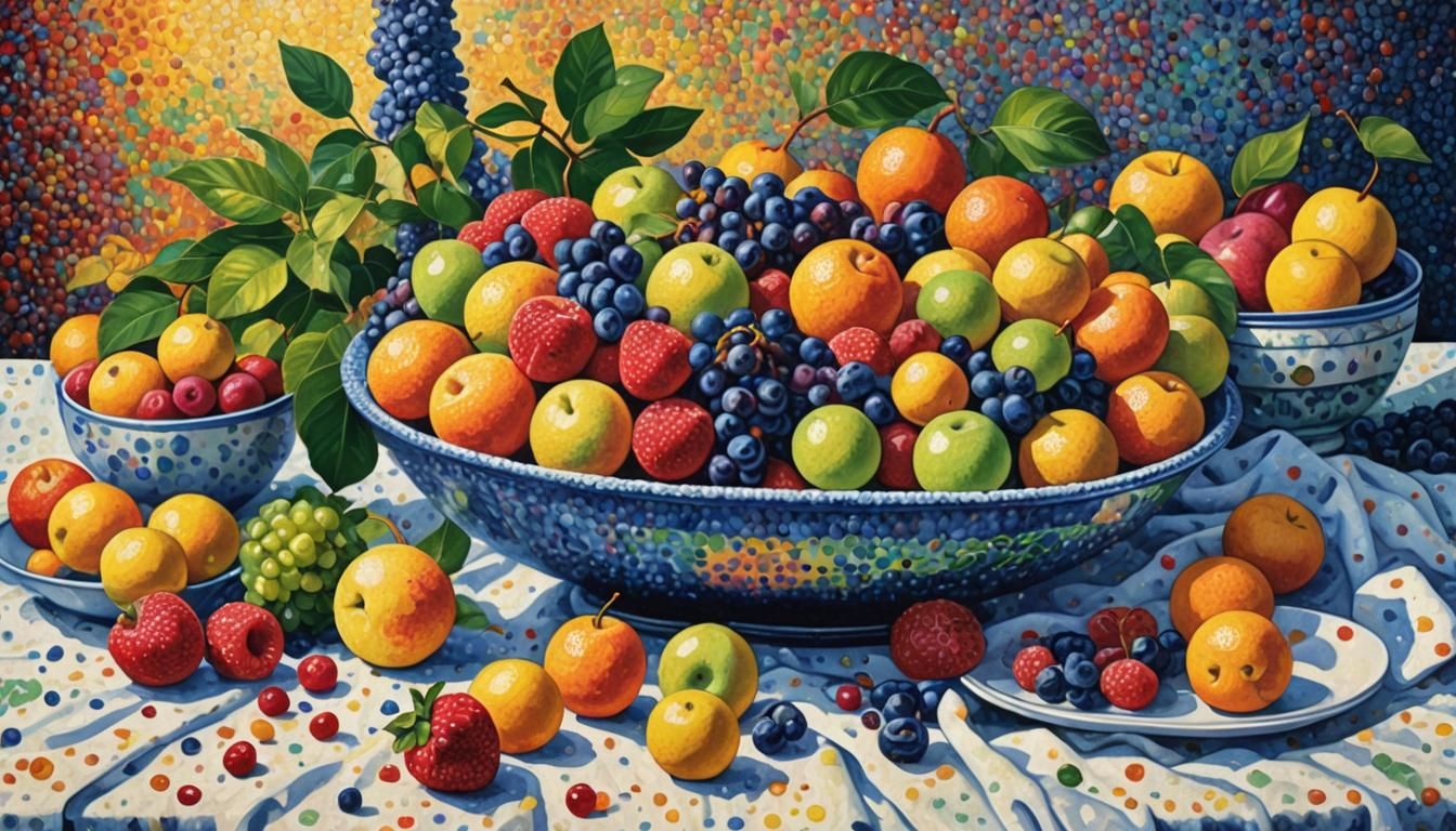 Pointillist Still Life with Fruit Bowl