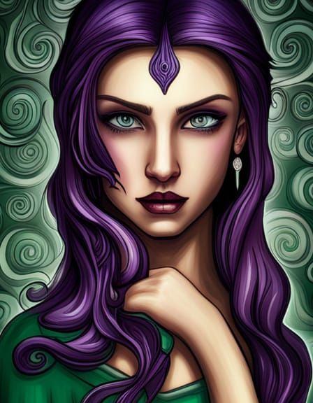 Purple Haired Girl with Flowers: Fantasy Art