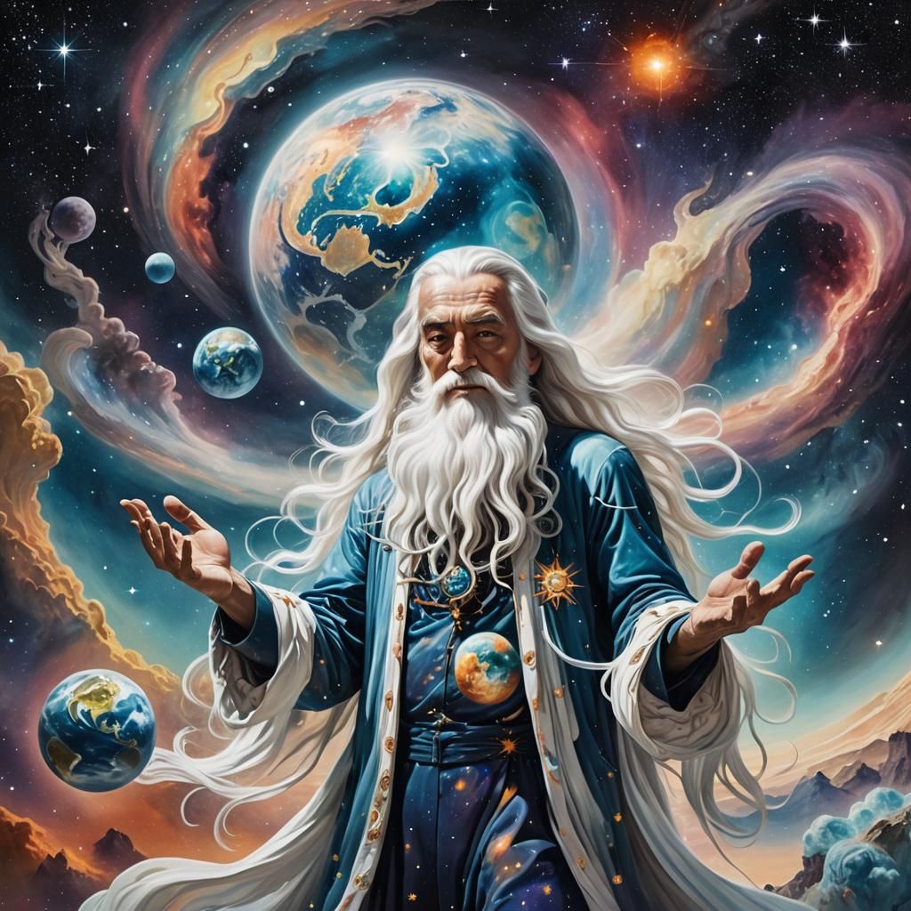 Cosmic Giant Holding Earth: A Surreal Artwork