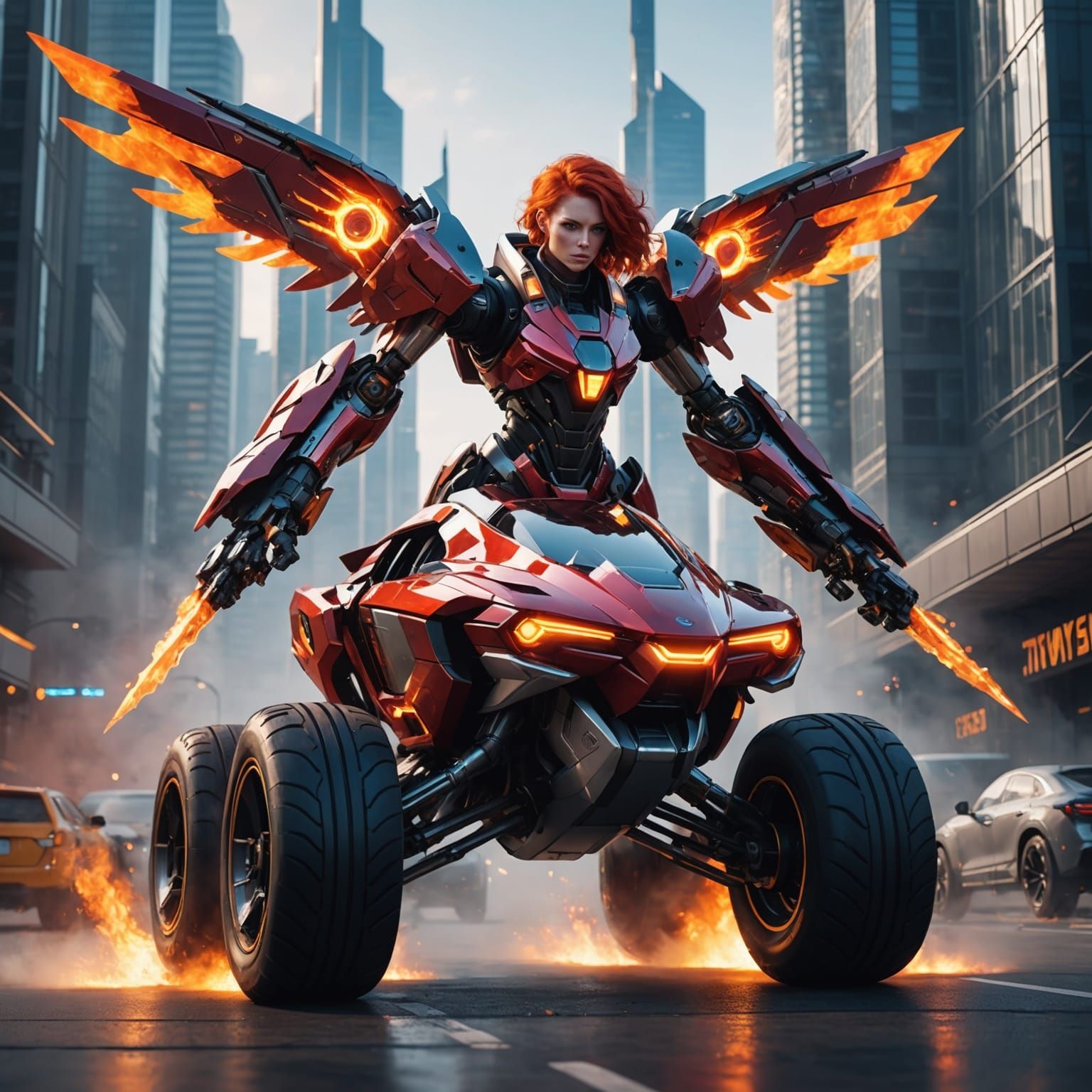 Cyborg mecha girl in action