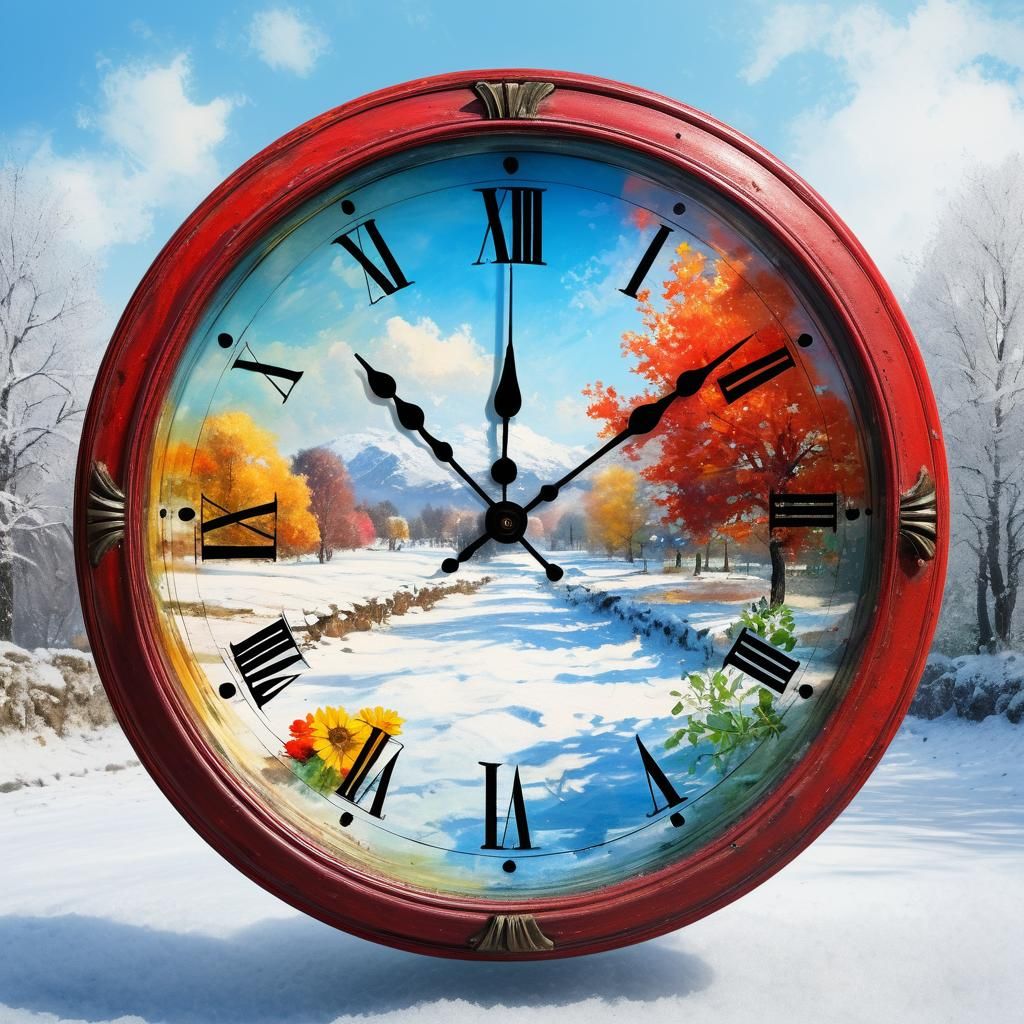 Four Seasons Clock in Style of Thomas Moran
