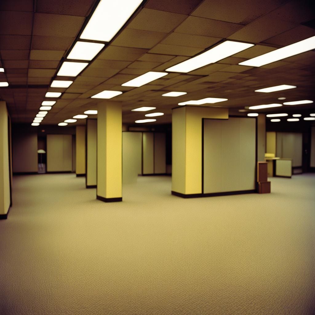 Empty Office Interior in Grainy VHS Style