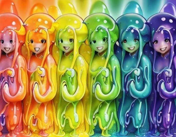 Rainbow Slime Girls in Sequence of Seven Colors
