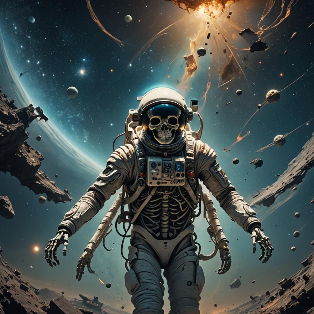 Skeleton Astronaut in Surreal Space Fantasy Art