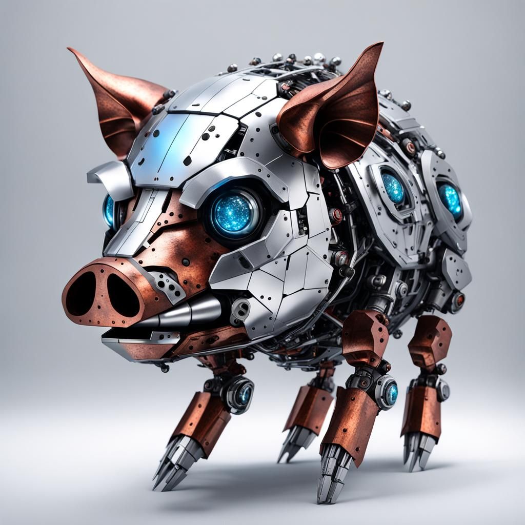 Futuristic Robot Pig Head in 4K Photo