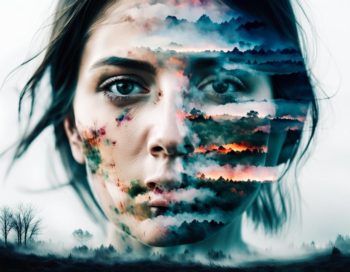 Double Exposure Portrait: Woman and Battlefield