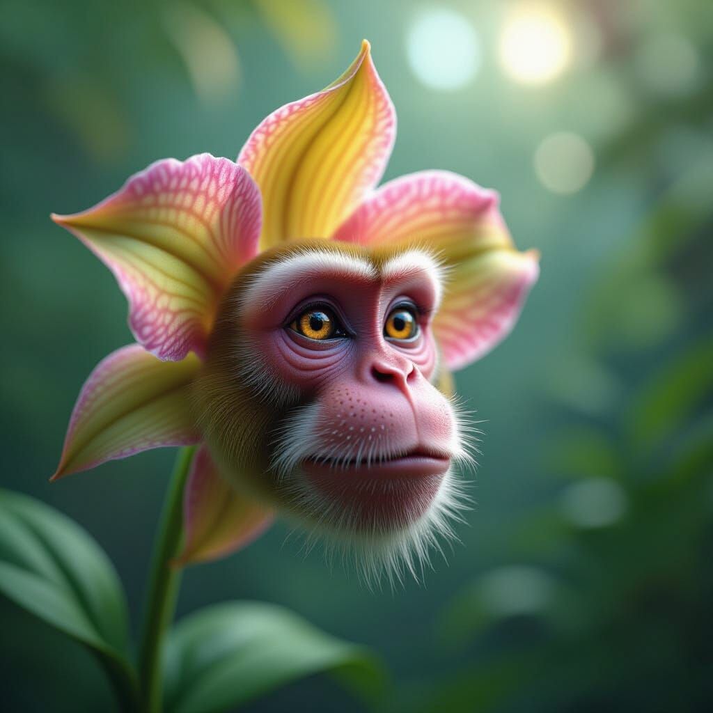 Monkey Orchid's Expressive Face in Hyperrealistic Style