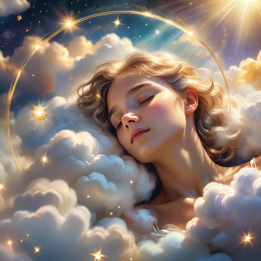 Dreamy Portrait of Person Sleeping in Cloud of Stars