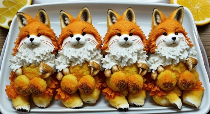 Four Friendly Foxes Enjoy a Fish Fiesta