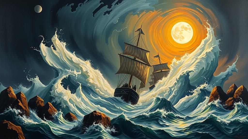 Frigate in Perilous Storm: Surreal Seascape
