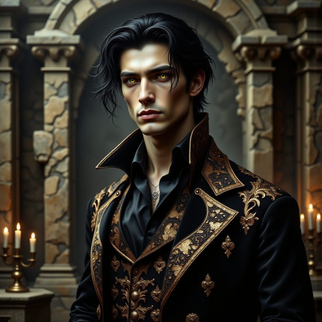 Ethereal Vampire Lord in Victorian Gothic Splendor