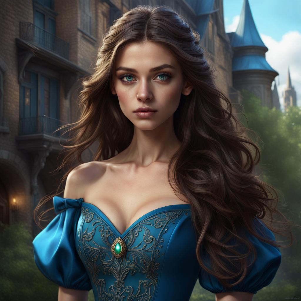 Teenage Girl in Blue Ballgown: Fantasy Concept Art