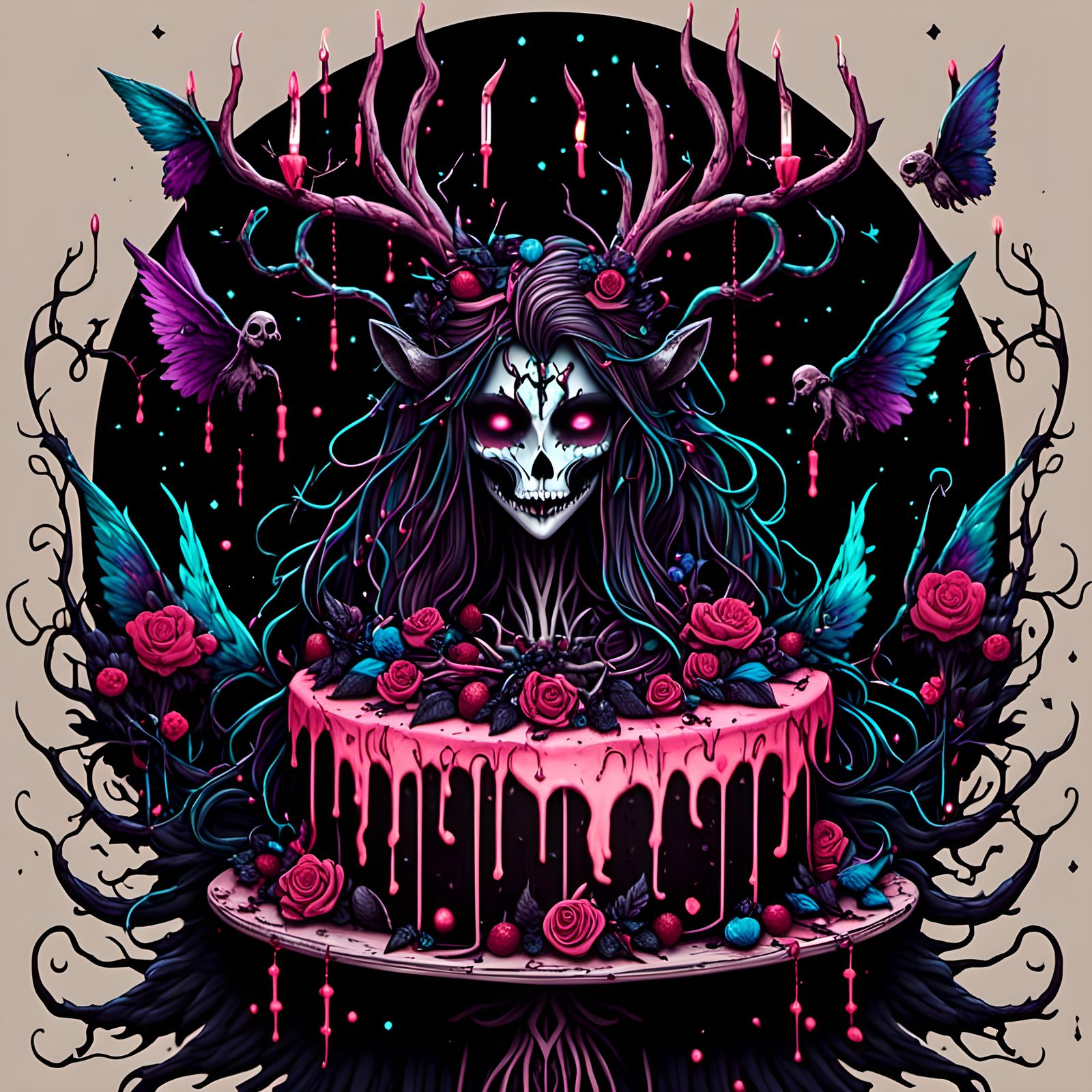 Dark Gothic Birthdaycake Creature in Neo-Gothic Style