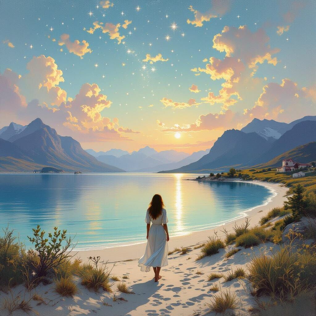 Woman in Breathtaking Landscape: Bierstadt Style