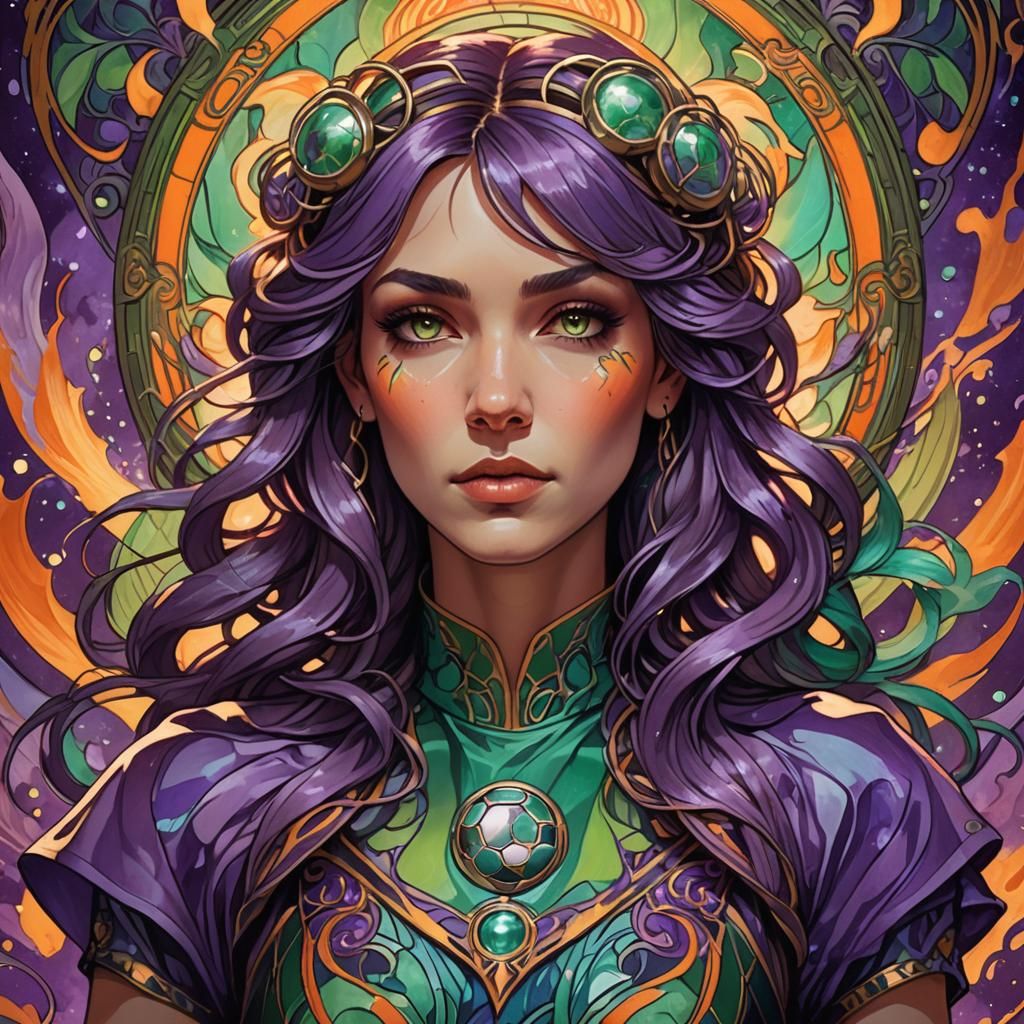 Art Nouveau Portrait with Flames