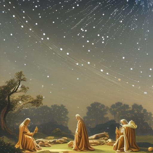 Druid in Sacred Grove Under Starry Sky