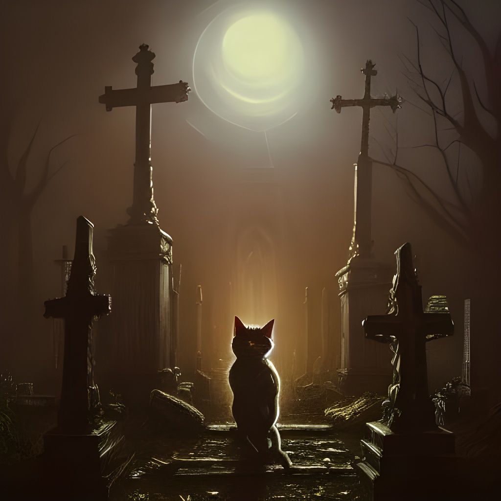 Zombie Cat in Cemetery: Dark Fantasy Masterpiece