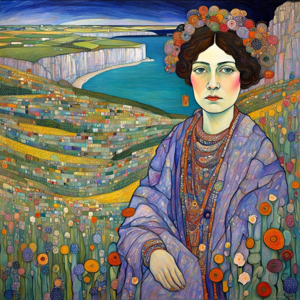 Portrait Emmeline Pankhurst, painting, Margaret MacDonald Mackintosh, Klimt, Tea,The White Cliffs of Dover, Quirky, colo...