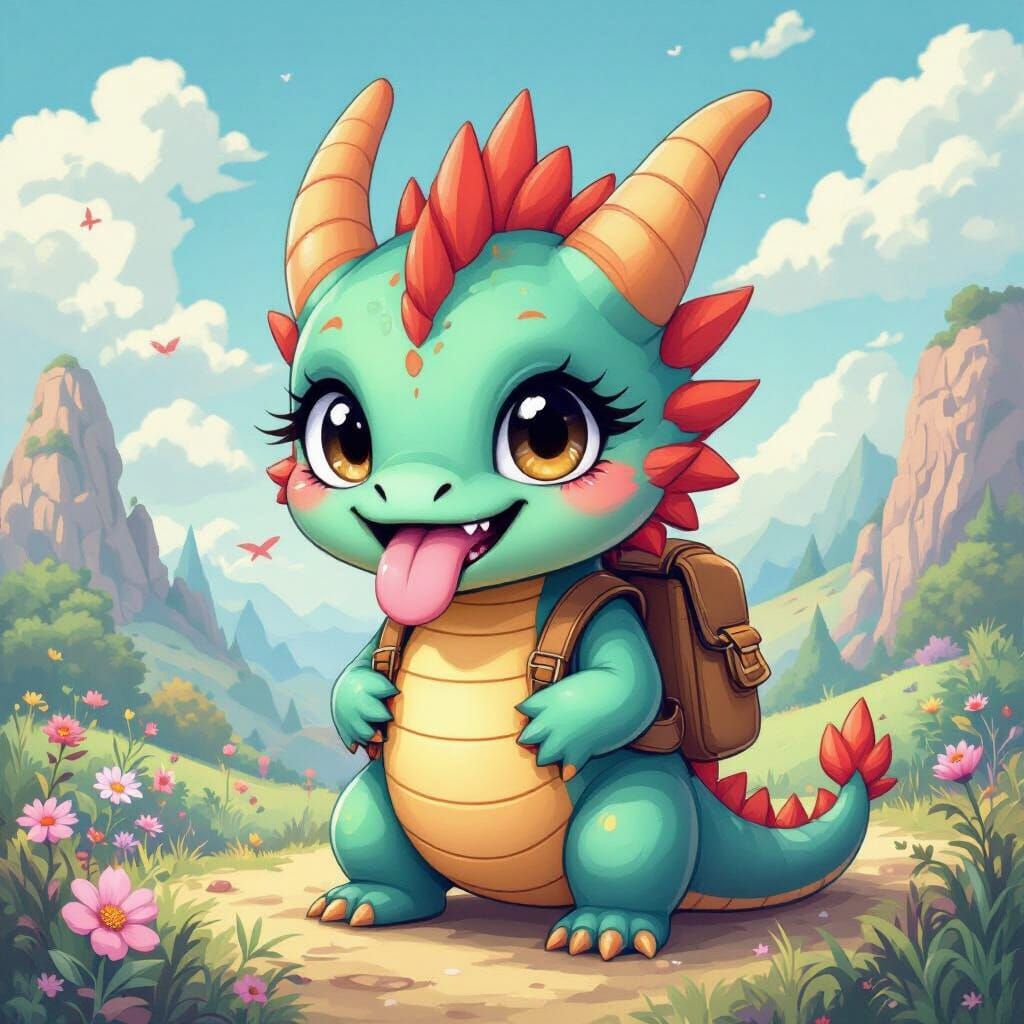 Chibi Dragon's Fantasy Adventure in Kawaii Style