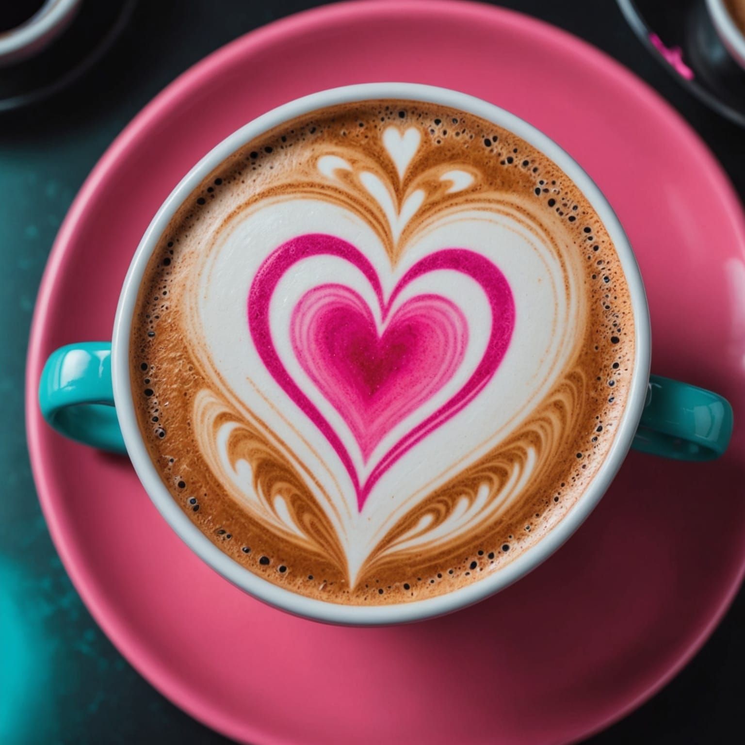 Latte Art Heart in Synthwave Neon Style