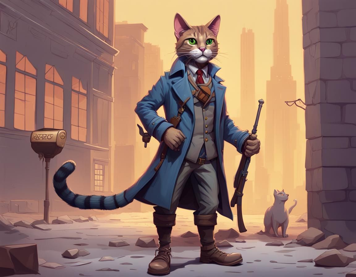 Tabaxi Detective at Crime Scene: 3D Digital Art