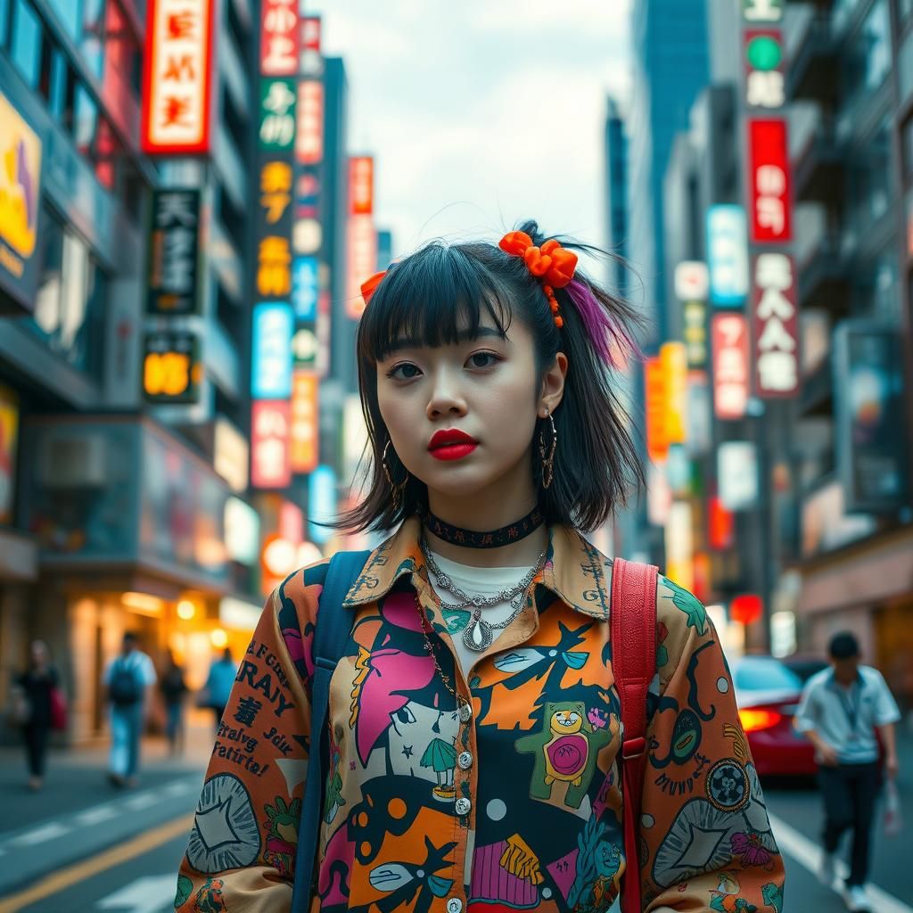 Vibrant Harajuku Street Style in Neon Tokyo