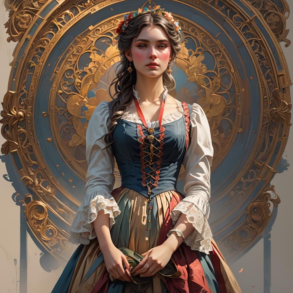 Typical pretty young woman dressed as she would have been in the 1870s