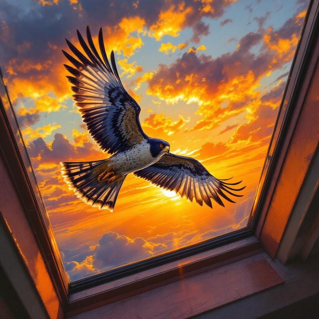 Peregrine Falcon Soaring at Sunset