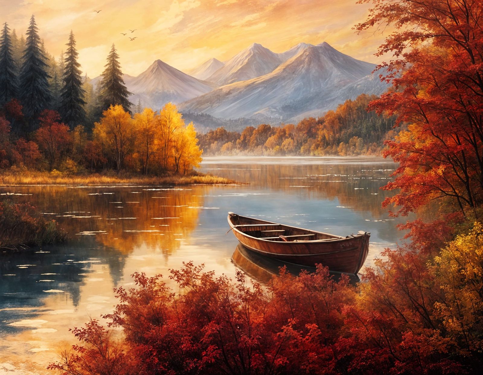 Boat in Breathtaking Autumn Landscape Close-Up