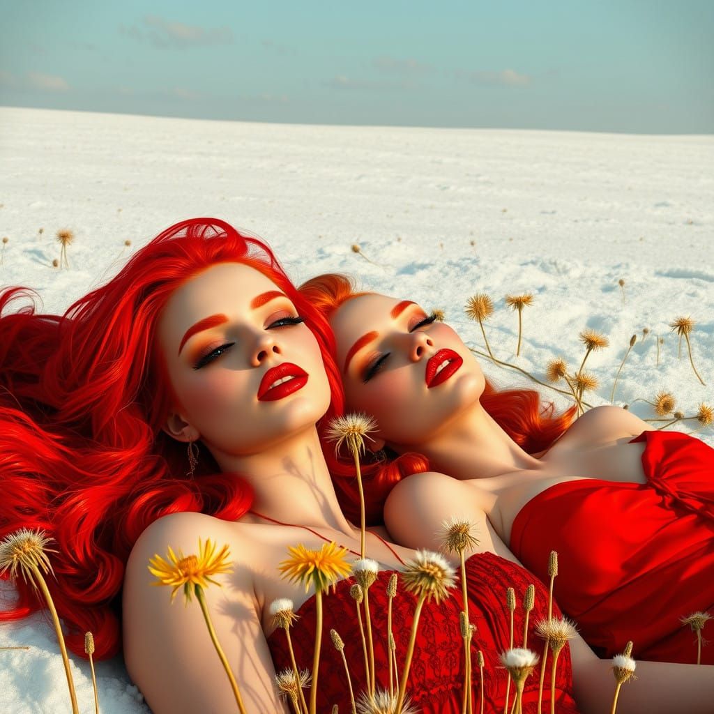 Vibrant Redhead Pin-Ups in a Snowy Russian Landscape