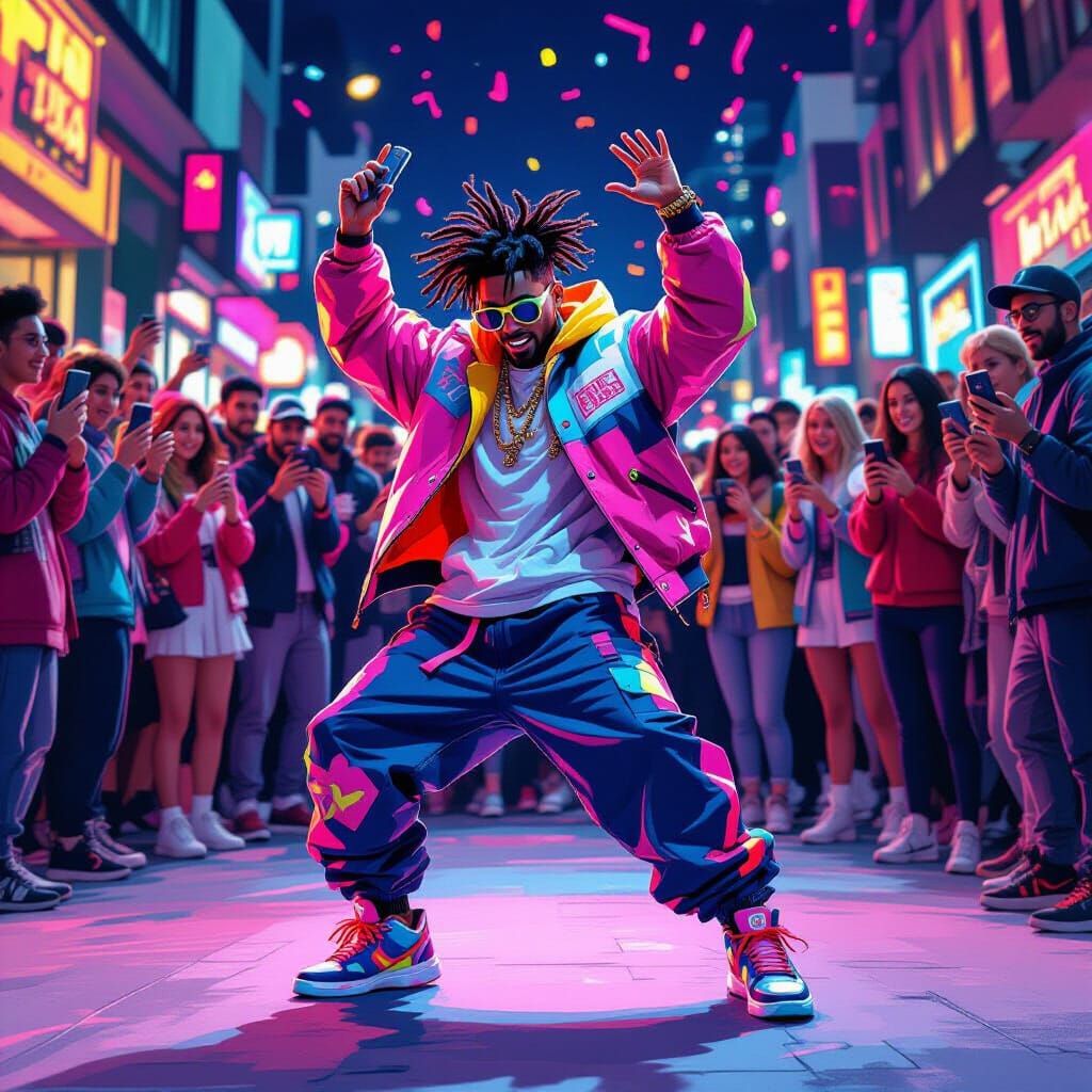 Street Dancer Performs New Move in Digital Art Style