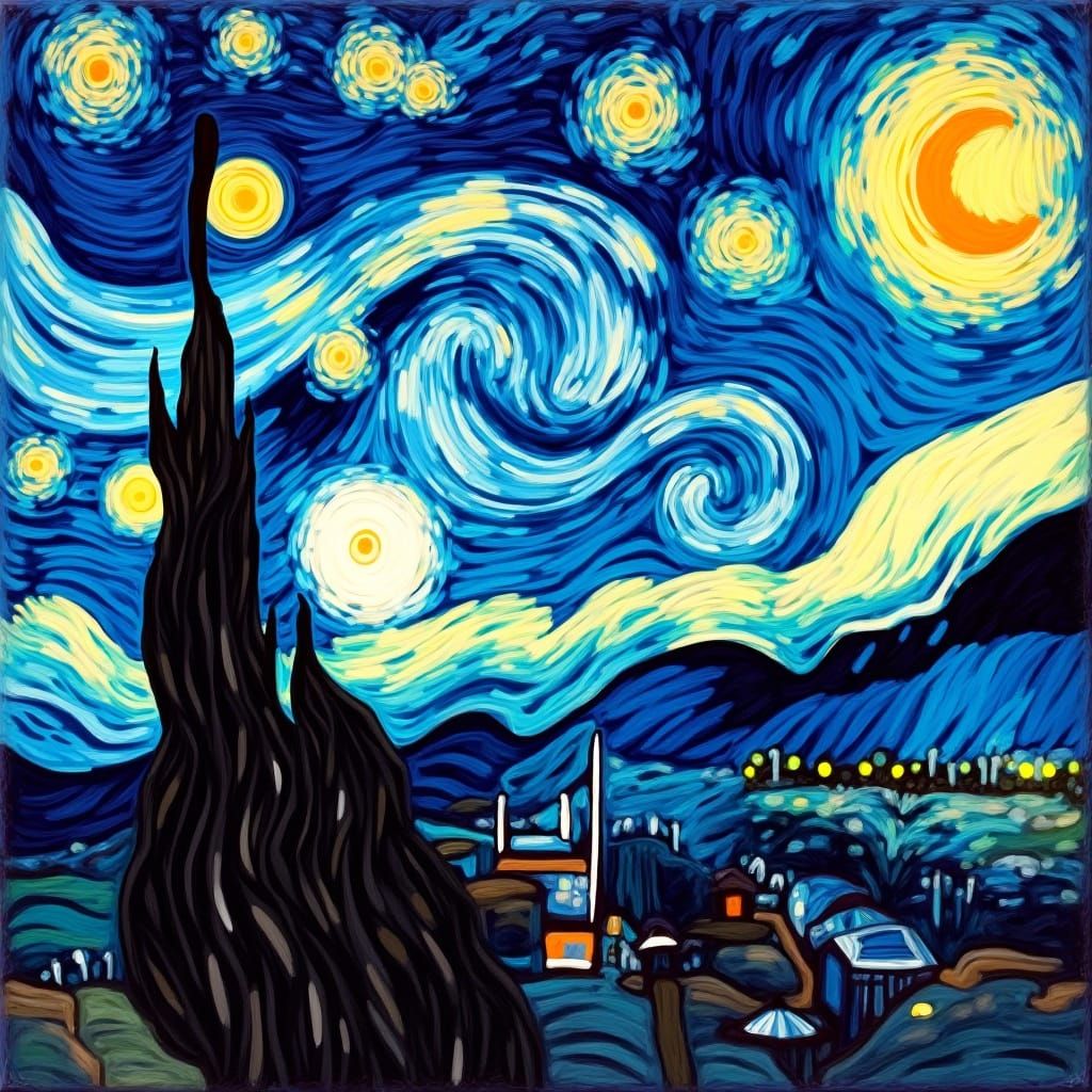 Dreamy Starry Night Landscape in Expressive Brushstrokes